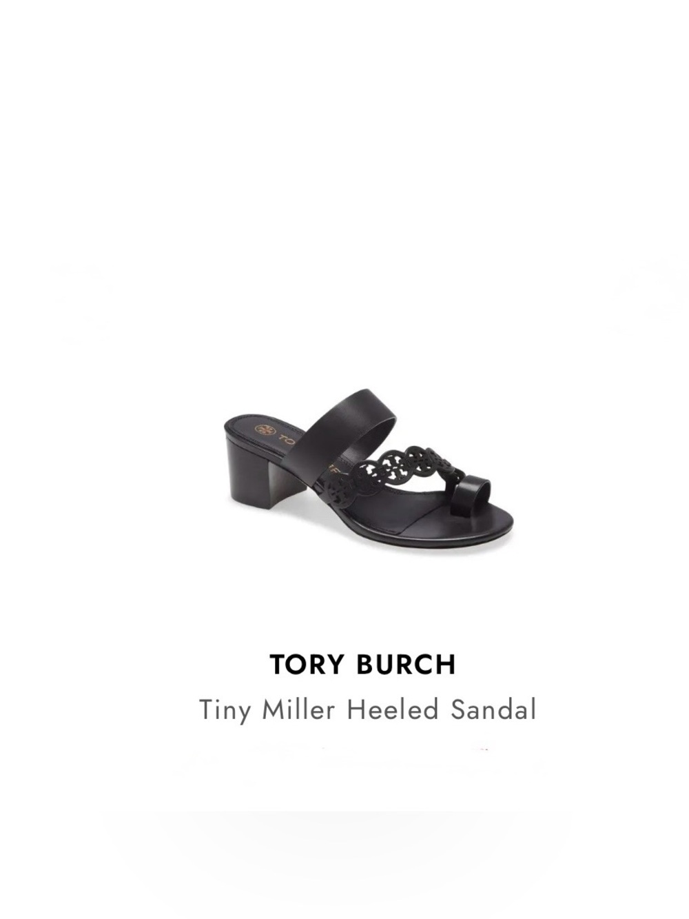 Tory Burch Tiny Miller Black Leather Block Heel Toe Ring Sandal with Box
